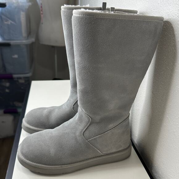 Ugg Blue Gray Alber Flat Heel Shearling Lined Suede Boot Side Zip 8 - Picture 6 of 15